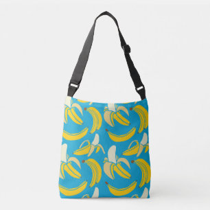 Gele bananen, blauw achtergrondpatroon crossbody tas