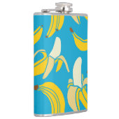 Gele bananen, blauw achtergrondpatroon heupfles (Rechts)