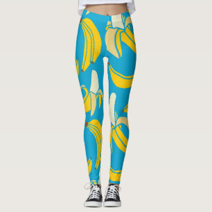 Gele bananen, blauw achtergrondpatroon leggings