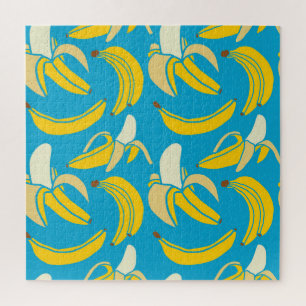 Gele bananen, blauw achtergrondpatroon legpuzzel