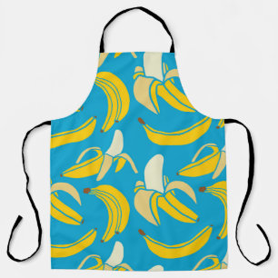 Gele bananen, blauw achtergrondpatroon schort