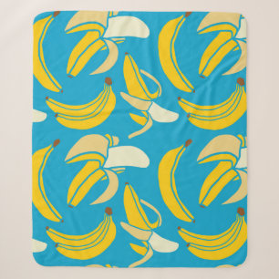 Gele bananen, blauw achtergrondpatroon sherpa deken