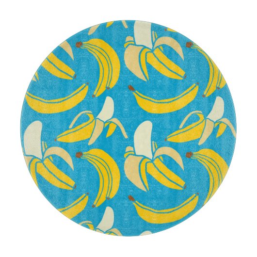 Gele bananen, blauw achtergrondpatroon snijplank (Voorkant)
