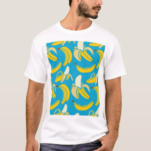 Gele bananen, blauw achtergrondpatroon t-shirt