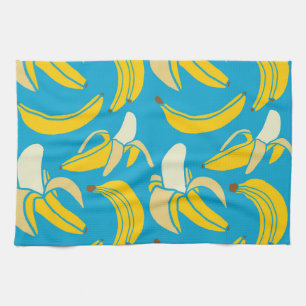 Gele bananen, blauw achtergrondpatroon theedoek
