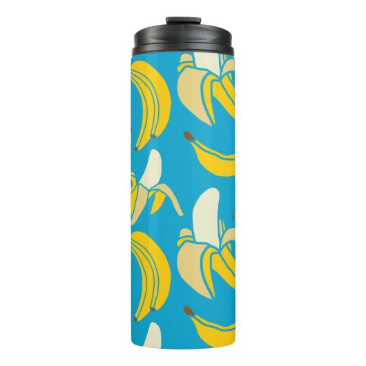 Gele bananen, blauw achtergrondpatroon thermosbeker (Voorkant)