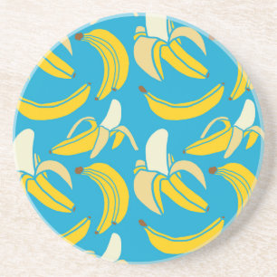 Gele bananen, blauw achtergrondpatroon zandsteen onderzetter