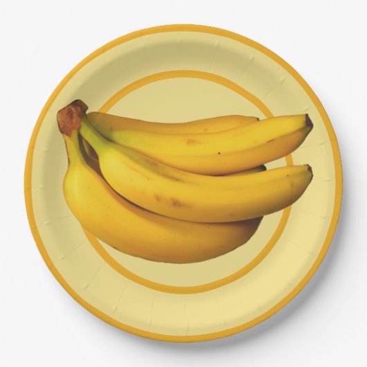 Gele bananen Bunch op een Papieren Bordje (Voorkant)