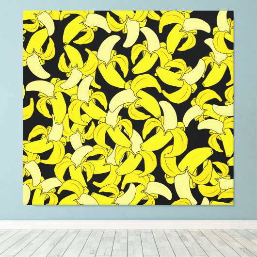  gele bananen: zwarte achtergrond canvas afdruk (Insitu (Houten vloer))