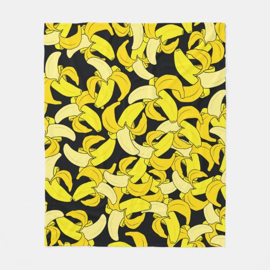 gele bananen: zwarte achtergrond fleece deken (Voorkant)