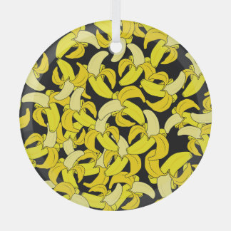  gele bananen: zwarte achtergrond glas ornament