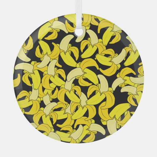 gele bananen: zwarte achtergrond glas ornament (Voorkant)