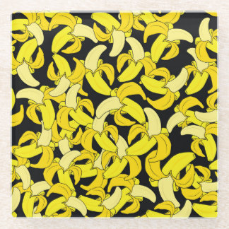  gele bananen: zwarte achtergrond glazen onderzetter