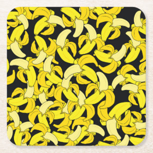  gele bananen: zwarte achtergrond kartonnen onderzetters