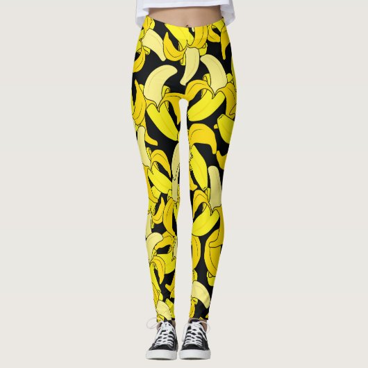  gele bananen: zwarte achtergrond leggings (Voorkant)