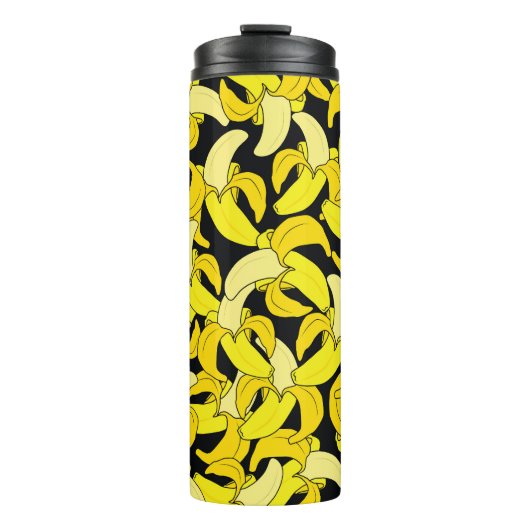 gele bananen: zwarte achtergrond thermosbeker (Voorkant)
