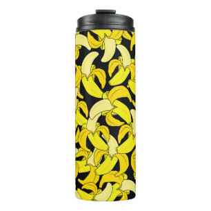  gele bananen: zwarte achtergrond thermosbeker