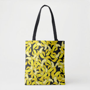 gele bananen: zwarte achtergrond tote bag