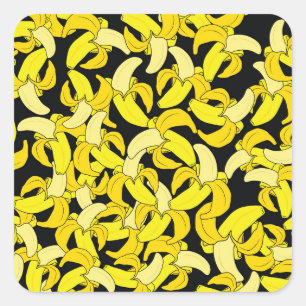 gele bananen: zwarte achtergrond vierkante sticker