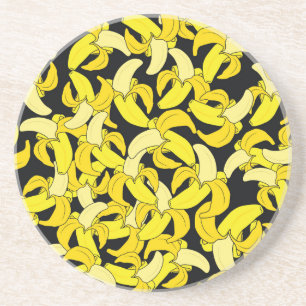 gele bananen: zwarte achtergrond zandsteen onderzetter