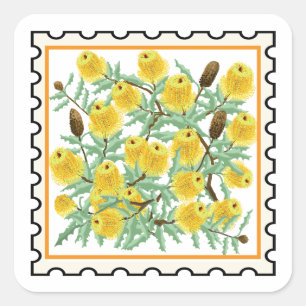 Gele Banksias Australische postzegel kunst Vierkante Sticker