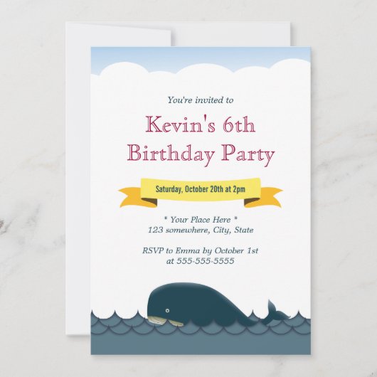 Gele Banner Blue Whale Birthday Invitations Kaart (Voorkant)
