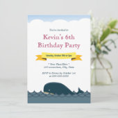 Gele Banner Blue Whale Birthday Invitations Kaart (Staand voorkant)