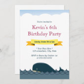 Gele Banner Blue Whale Birthday Invitations Kaart (Voorkant / Achterkant)