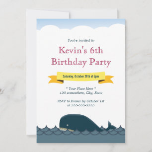 Gele Banner Blue Whale Birthday Invitations Kaart