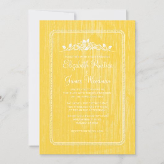 Gele Barn Wood Wedding Invitations Kaart (Voorkant)