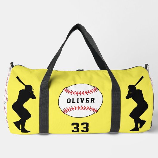 Gele Baseball Speler Silhouet Naam Plunjezak (Voorkant)