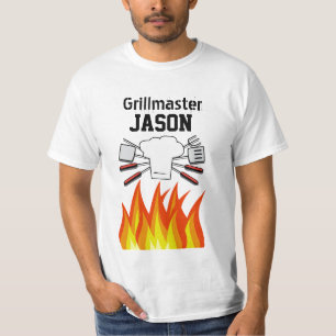 Gele BBQ Grillmaster Gepersonaliseerde Heren T-Shi T-shirt
