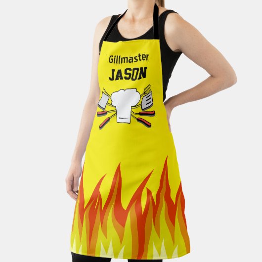 Gele BBQ Grillmaster Schort Gepersonaliseerd (Insitu)