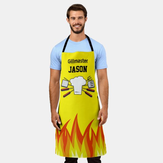 Gele BBQ Grillmaster Schort Gepersonaliseerd (Gedragen)