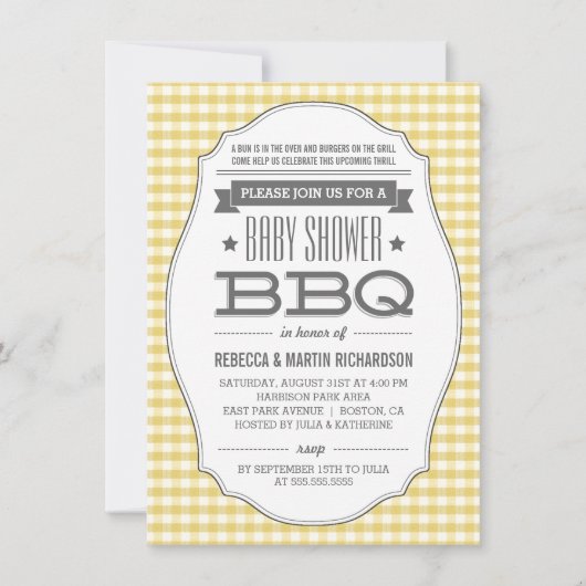  gele BBQ Neutrale Baby Shower Invitaties Kaart (Voorkant)