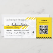 Gele Beach Boarding Pass bruiloft uitnodiging (Voorkant)