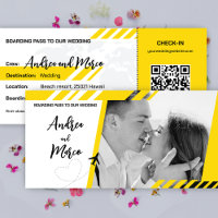 Gele Beach Boarding Pass bruiloft uitnodiging