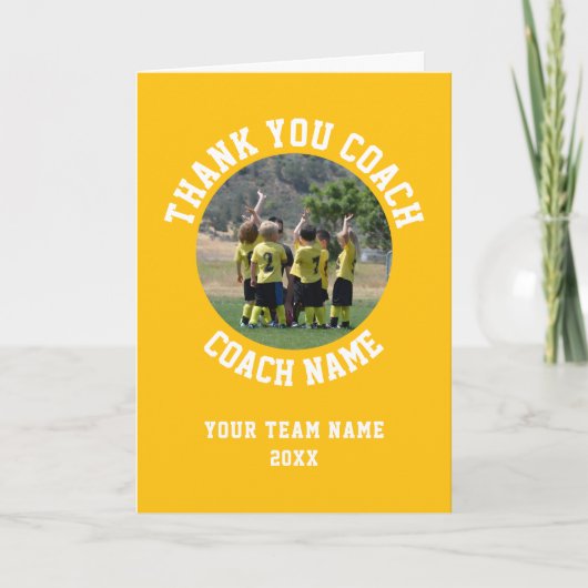 Gele Bedankt Coach Kaart Teamnaam Foto (Voorkant)