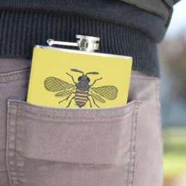 Gele BEE Decor Vintage Bij Grafische Stippen Heupfles