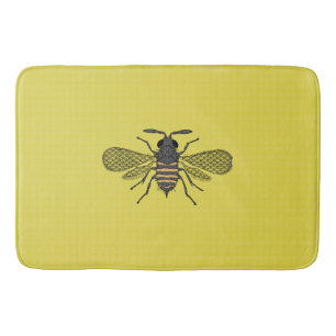 Gele BEE Decor Vintage Honingbij Grafisch Stippenp Badmat