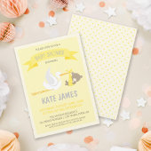 Gele Beer en Ooievaar Baby shower Invitation Kaart