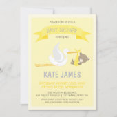 Gele Beer en Ooievaar Baby shower Invitation Kaart (Voorkant)