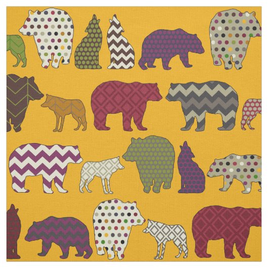 gele beer wolf geo stof (Swatch)