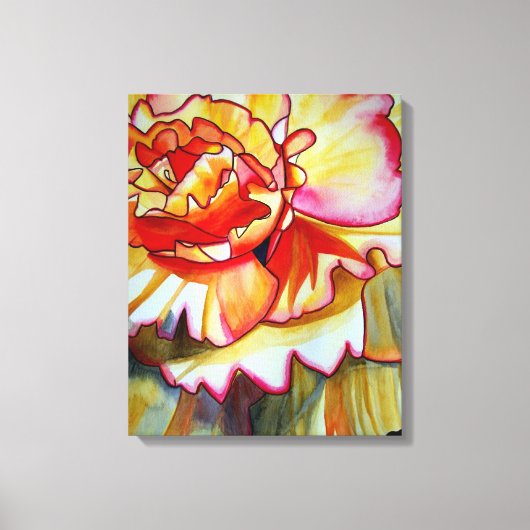 Gele Begonia waterverf originele kunst Canvas Afdruk (Voorkant)