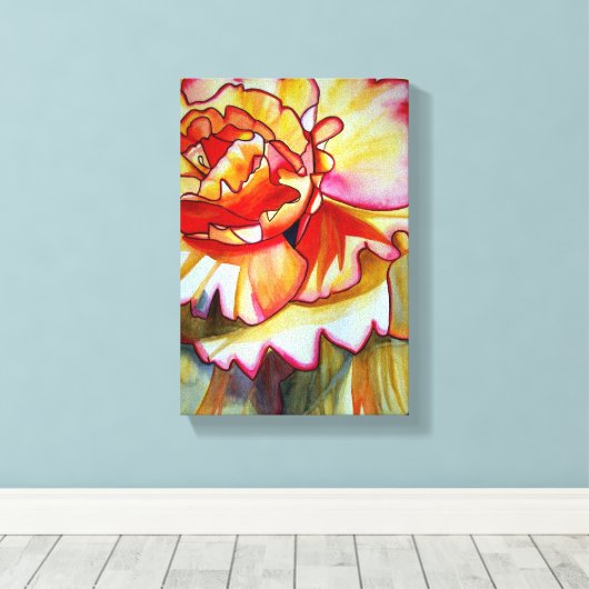 Gele Begonia waterverf originele kunst Canvas Afdruk (Insitu (Houten vloer))