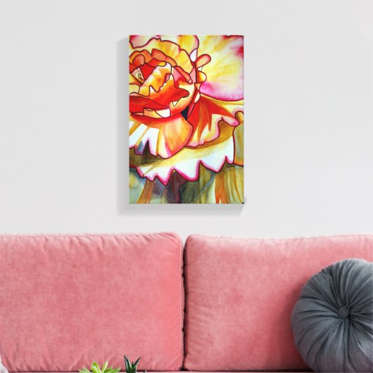Gele Begonia waterverf originele kunst Canvas Afdruk (Insitu (Woonkamer))