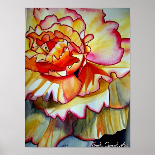 Gele Begonia waterverf originele kunst Poster (Voorkant)