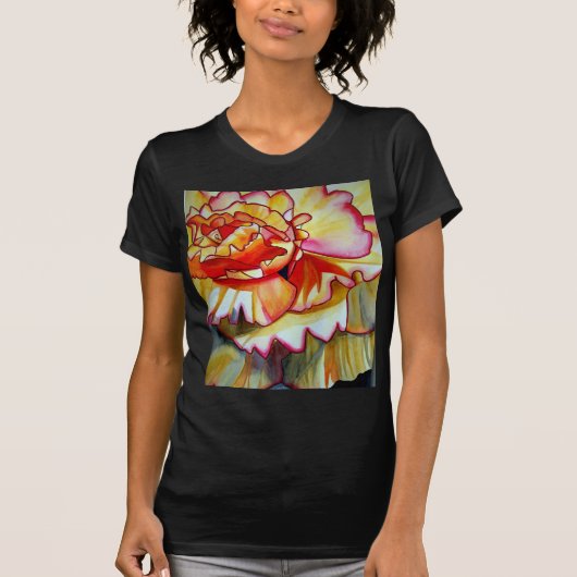 Gele Begonia waterverf originele kunst T-shirt (Voorkant)
