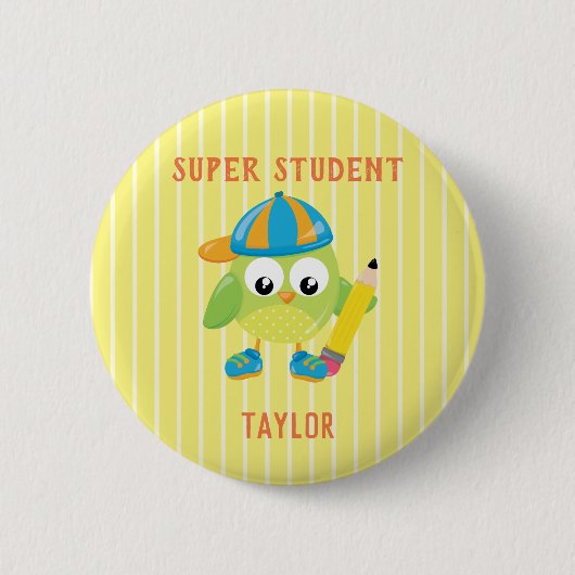 Gele beloning voor Super Student Owl Ronde Button 5,7 Cm (Voorkant)