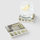 Gele Bench en Pillow - Martha's wijntuin Stenen Onderzetter (Zijkant)